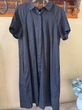 Lafayette 148 New York Black Short-Sleeve Midi Shirt Dress